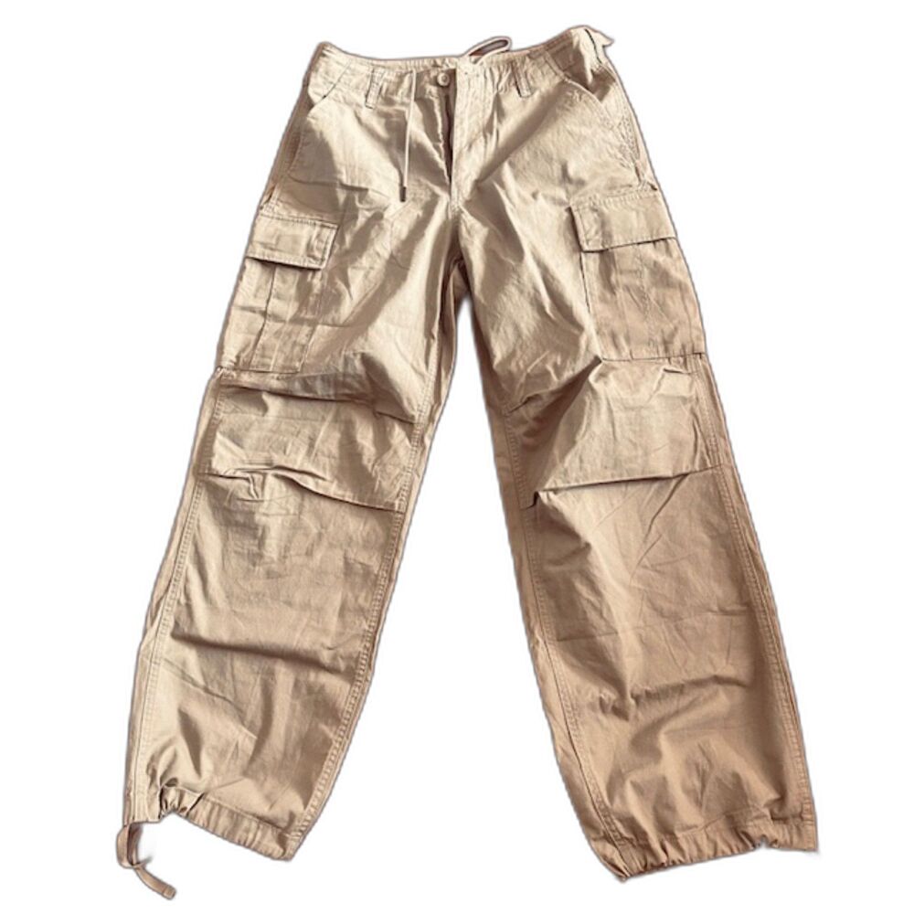 Musinsa Unisex Relaxed Baggy Fit Cargo Pockets Streetwear Tan Cotton Pants 29